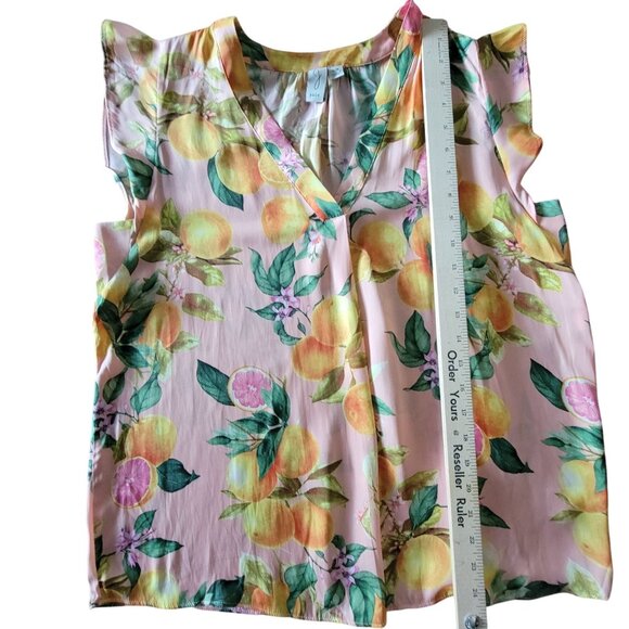 Joie Womens Large Sleeveless Lemon Print Blouse With Flutter Sleeves V-Neckline - Picture 9 of 14